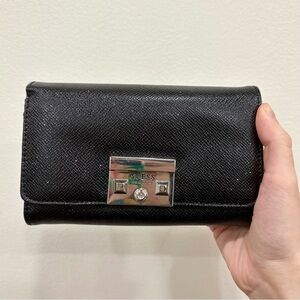 Guess Shinmery Black Wallet with Silver Hardware